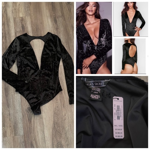 Victoria's Secret Tops - Victoria's Secret Crushed Velvet Plunge Bodysuit Black New